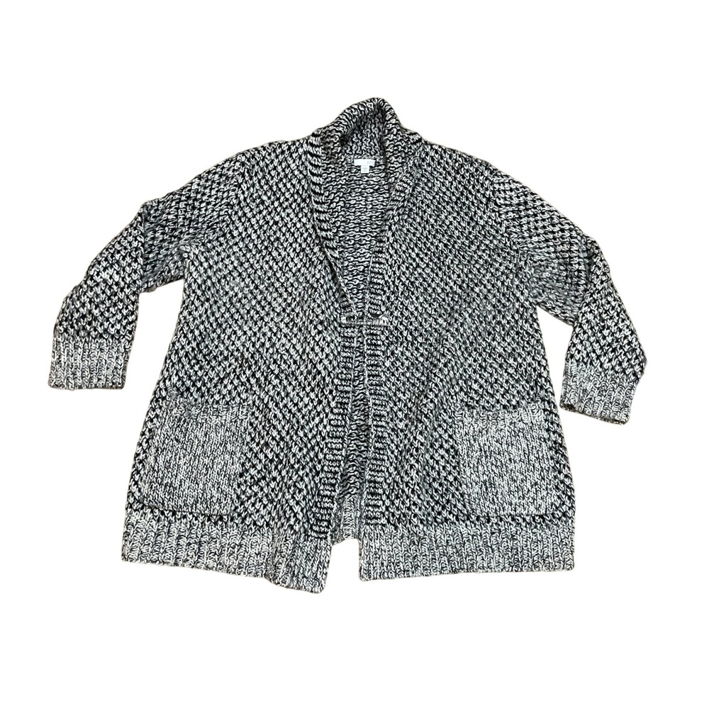 J. Jill LP Relaxed Cozy Artsy Black White Marled Knit Shawl Collar Cardigan